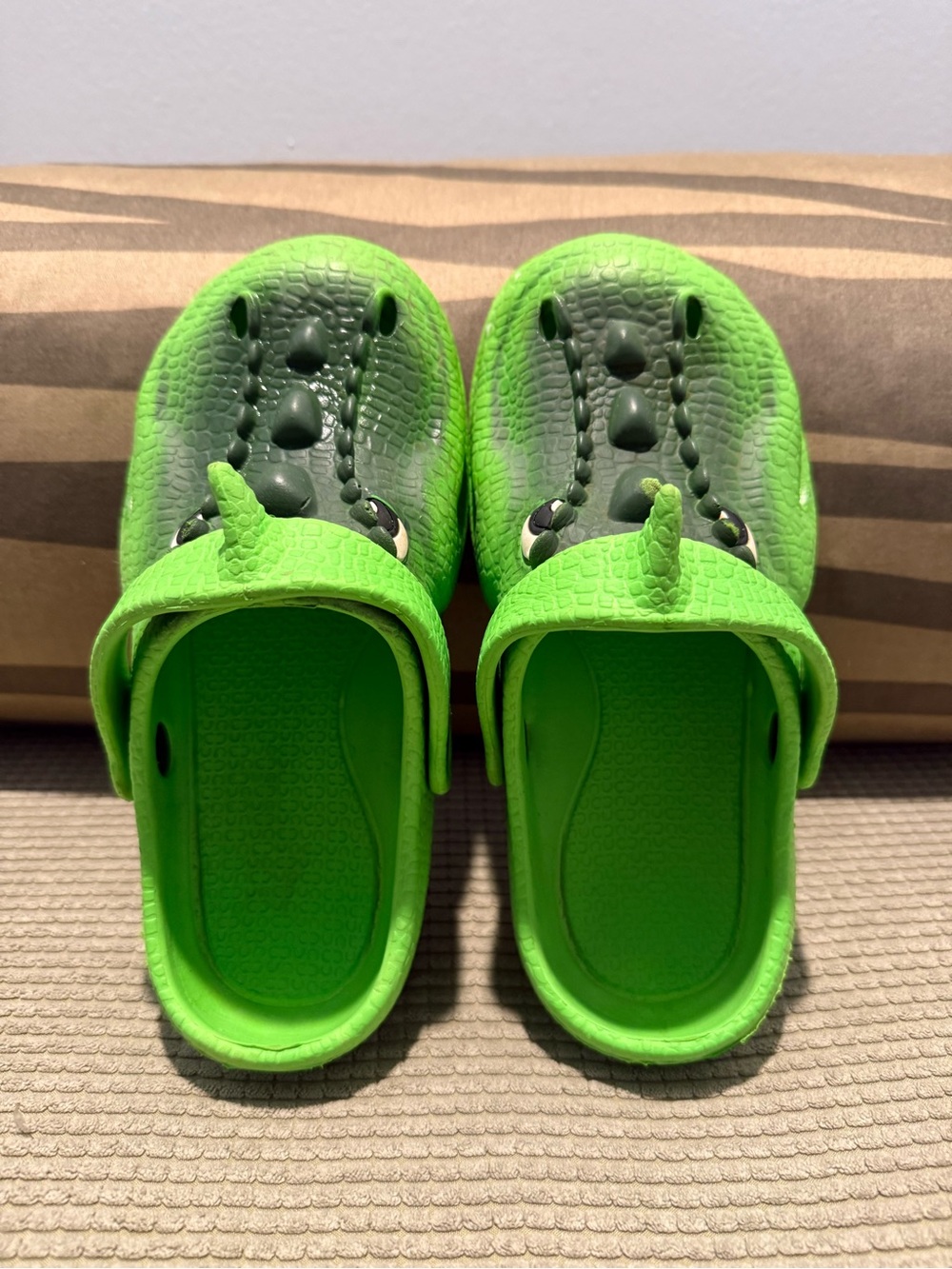 Kids Green Croc-Style Slip-On Shoes with Dinosaur Detail